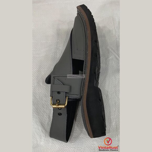 Classic Grey Leather Peshawari Chappal: Traditional & Trendy Footwear Gift main image 8